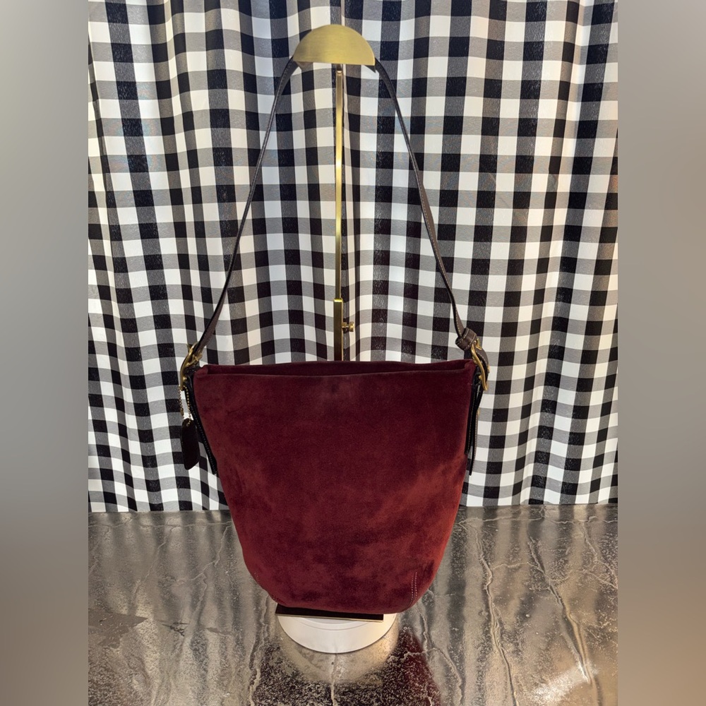 Coach Suede 2002 Legacy Red Burgundy Hobo Bucket Bag Y2K EUC